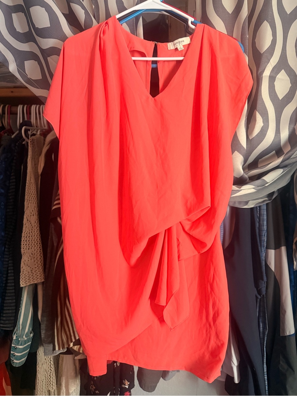 Umgee Coral Mini Dress with Draped Front